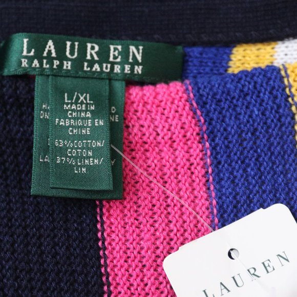 Ralph Lauren Poncho Sweater L XL Striped Cotton Linen Multi-Color New - Picture 2 of 5